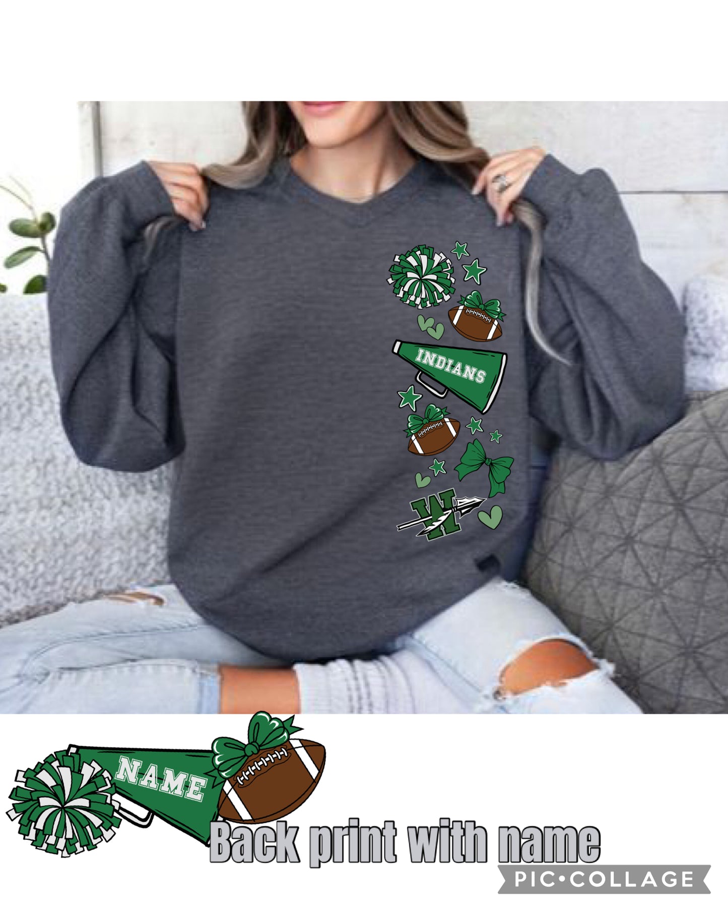 Indians Cheer Vertical Crewneck. WHS Cheer