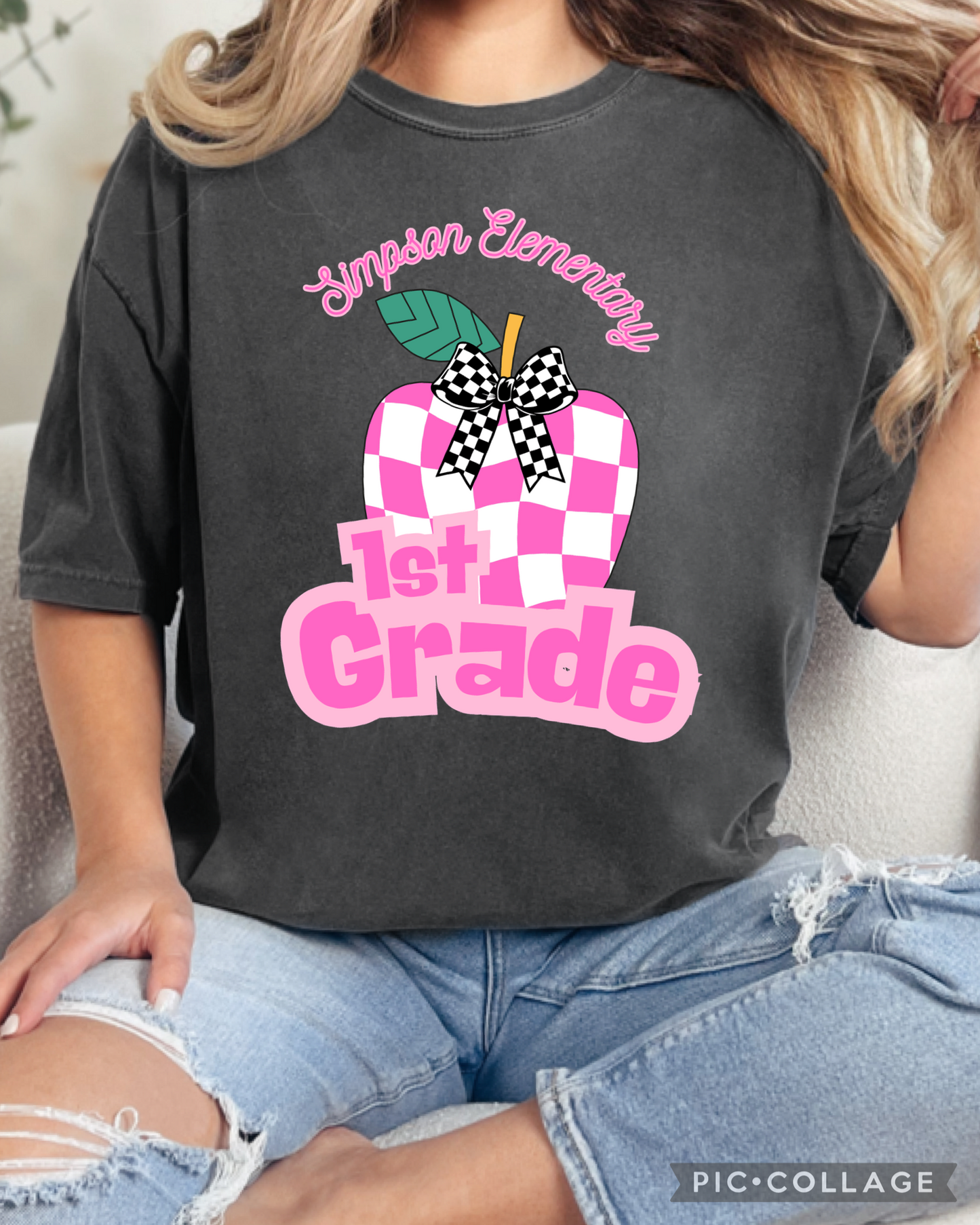 Pink Check Apple Grade Level Tee