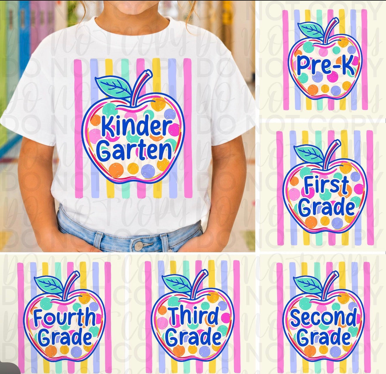 Polkadot Apple Grade Level tee. Pre-K through 5th Grade Available.