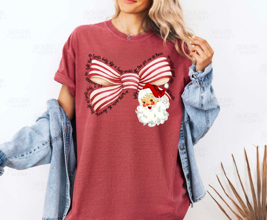 Santa Striped Bow Tee