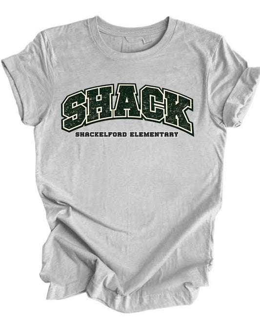 Shack Varsity Green Letters Grey  Tee