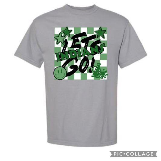 Any School Let’s Go! Checkered Mascot Tee