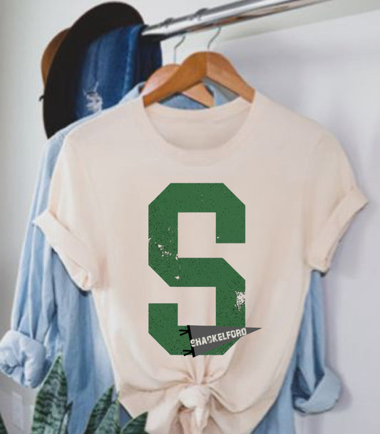 Large S with Pennant Tee.  Shackelford