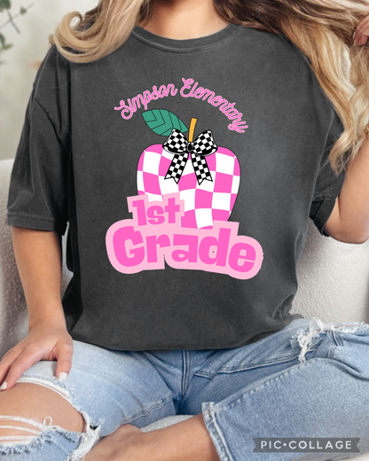 Pink Check Apple Grade Level Tee