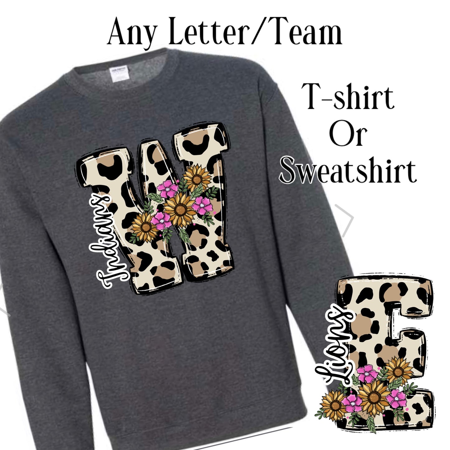 Cheetah Floral Personalized Tee  or Crewneck