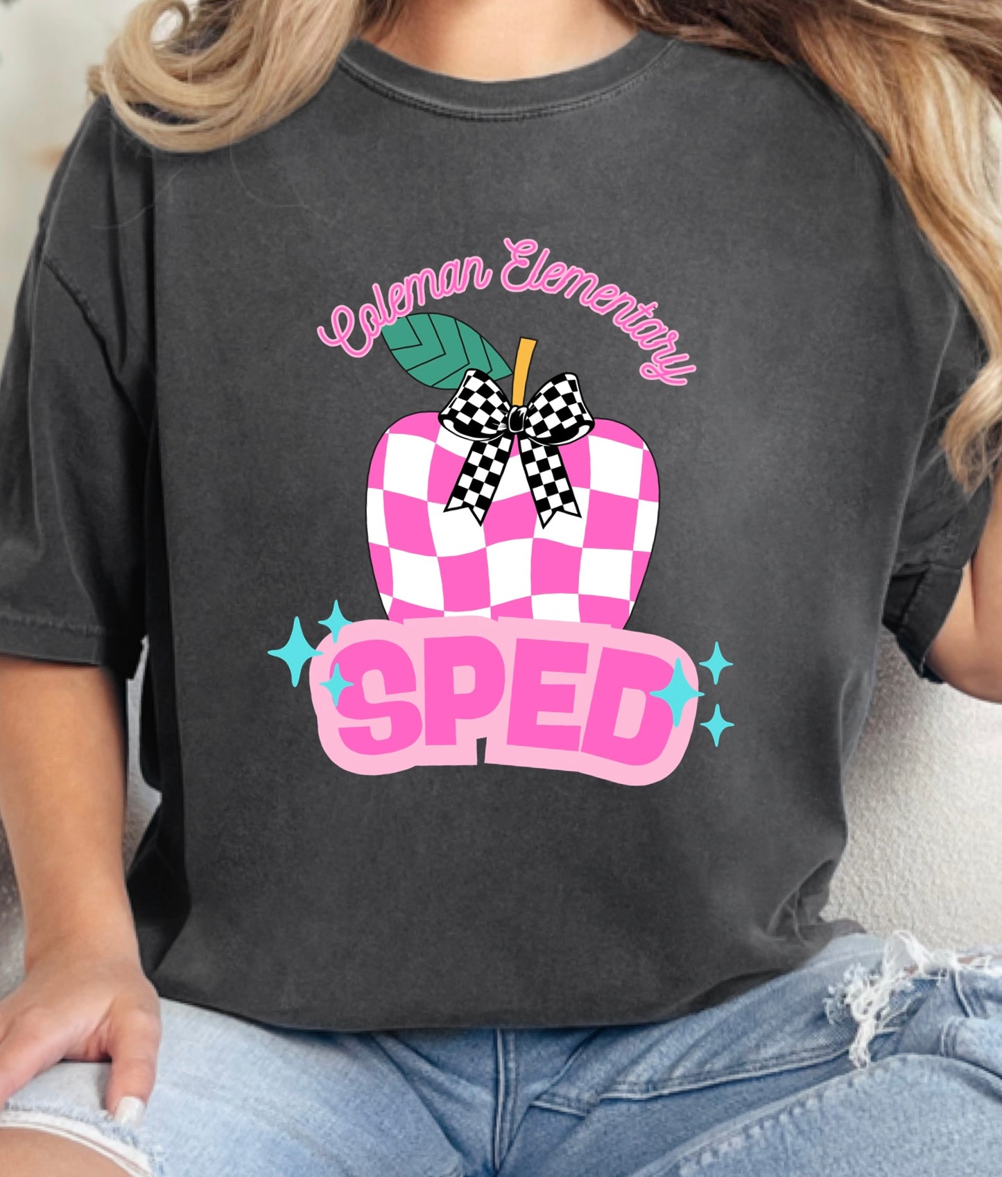 Pink Check Apple Grade Level Tee