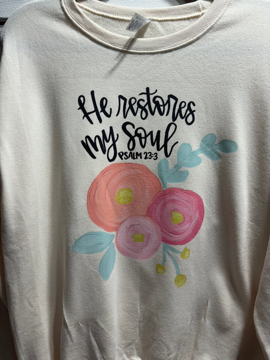 Sale! He Restores My Soul Jerzee Sweatshirt medium