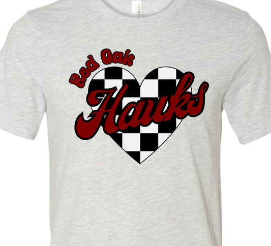 Red Oak Hawks Checkered Heart