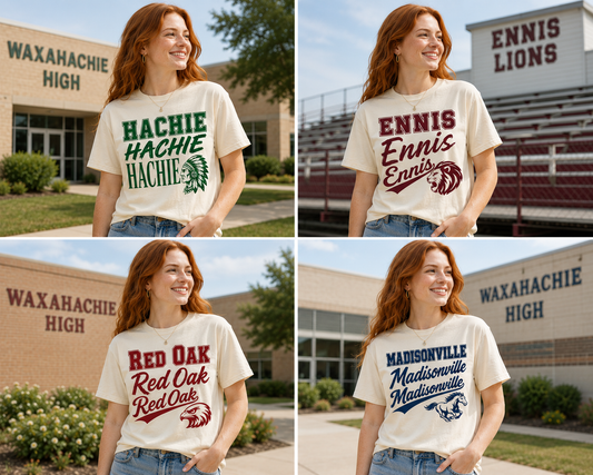Any School Stacked Word and Mascot Tee