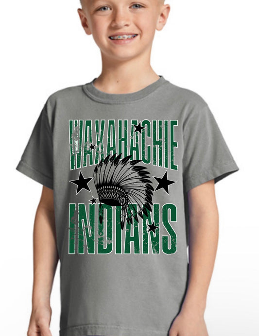 Waxahachie Distressed Indian Tee. Finley