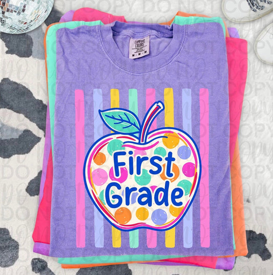 Polkadot Apple Grade Level tee. Pre-K through 5th Grade Available.